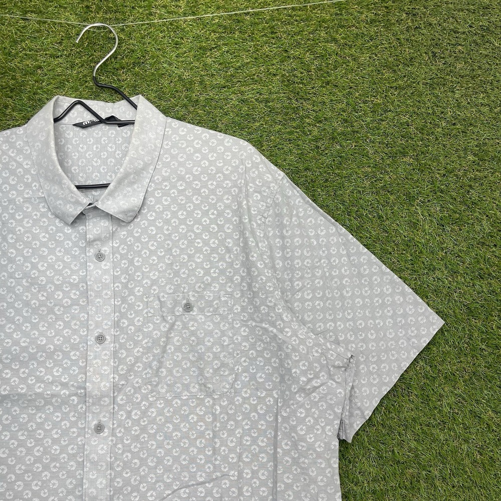 Travis Mathew Shirt Mens 2XL Button Up Gray Geometric Golf Casual Cotton XXL